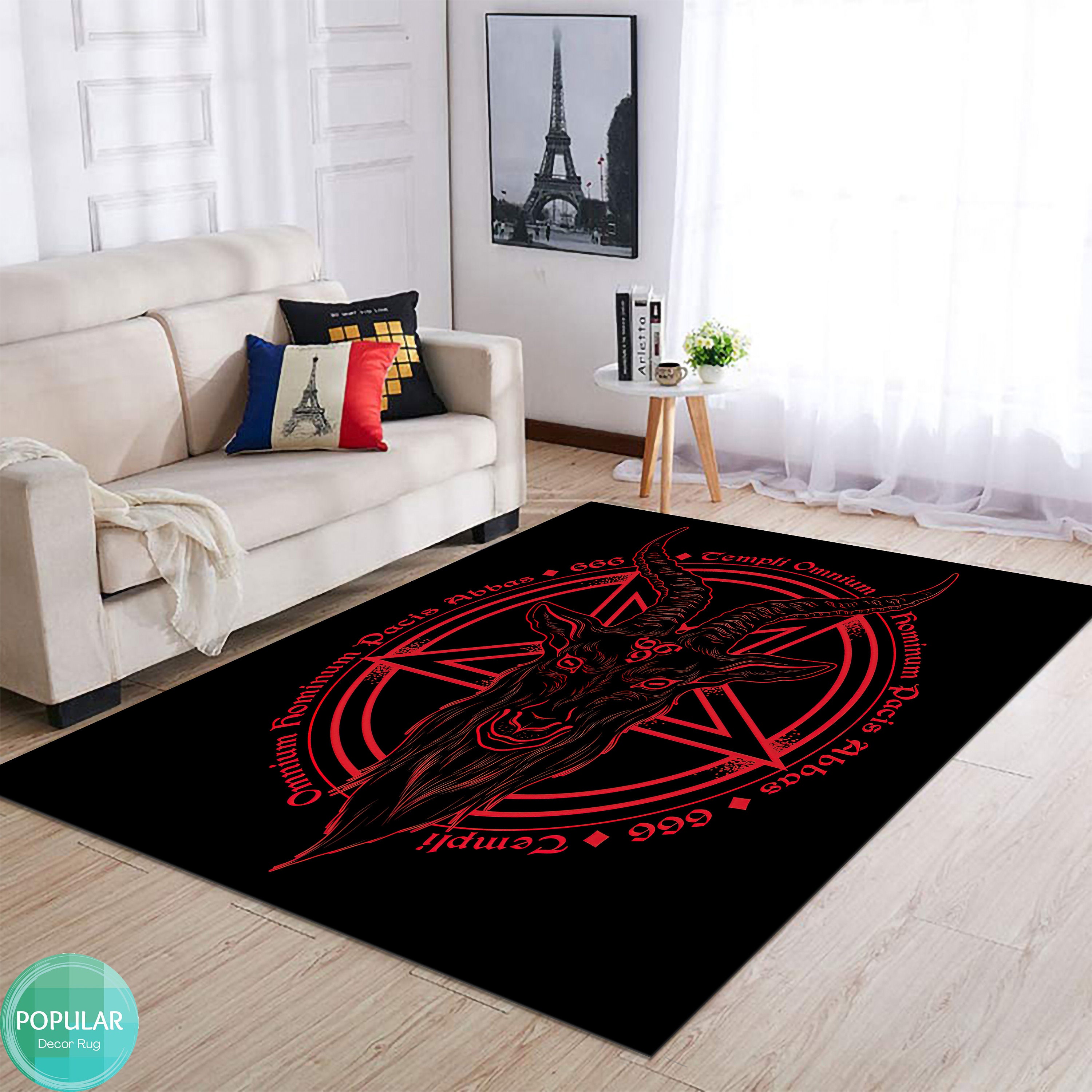 Satanic Elegance: Dark Pentagram Print Area Rug – Halloween Gothic