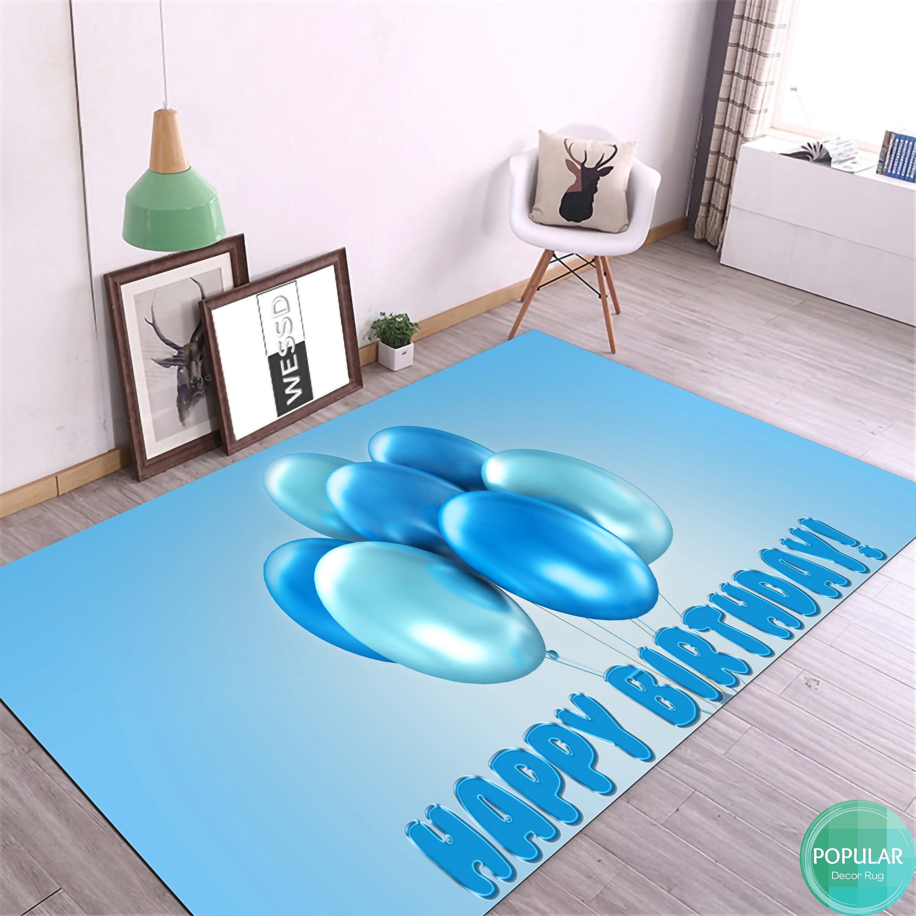 Blue Balloon, Happy Birthday Rug, Birthday Gift, Balloon Mat