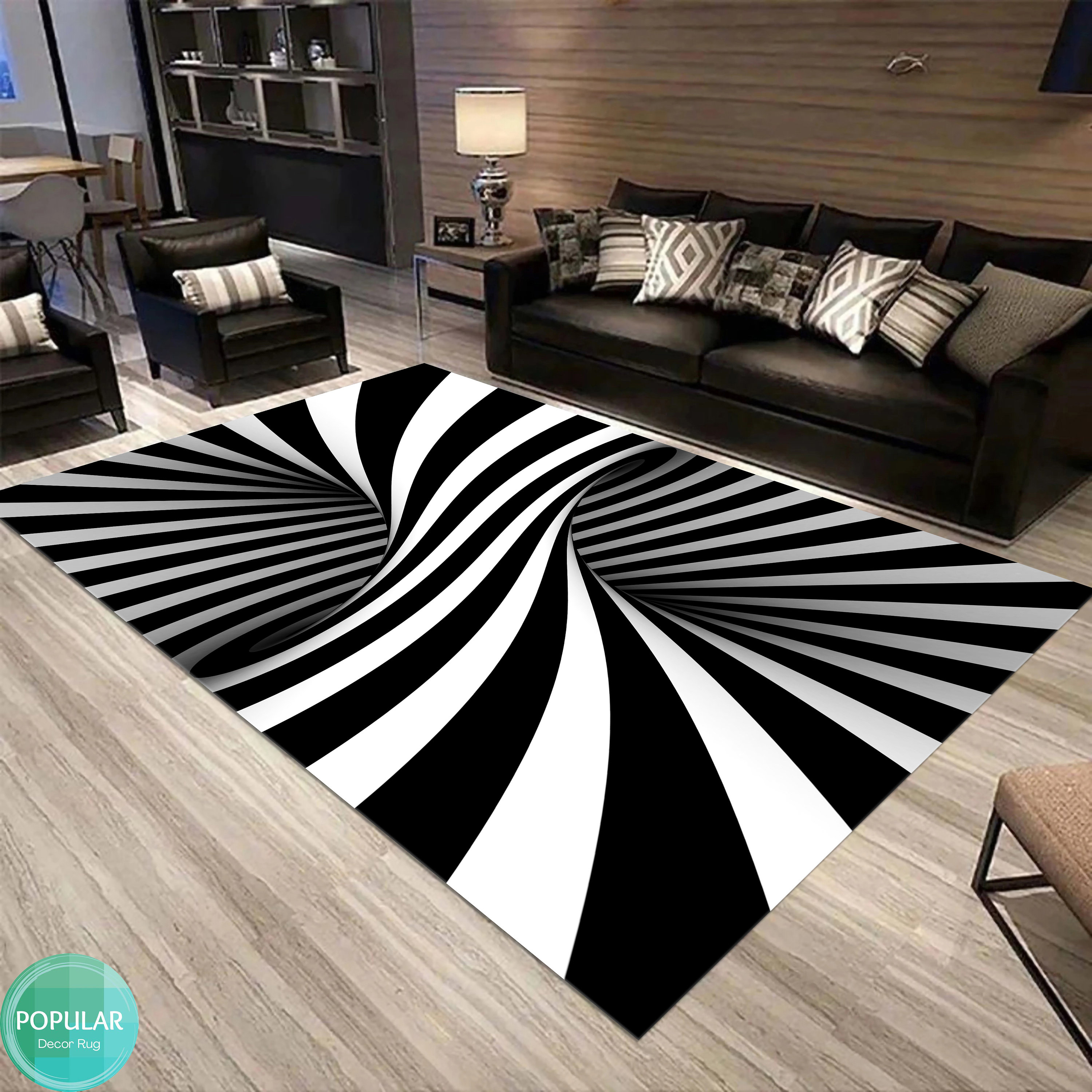 Black and White Rug Optical Illusion Rug Runner Rug Hallway Etsy