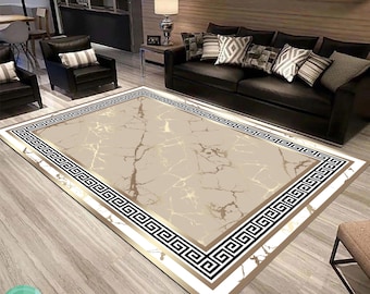 Beige Gold Marble Patterned Carpet, Marble Rug, Popular Modern Mat, Luxury Runner, Modern Carpet, Living Room Carpet, Decor Rug, Area Rug