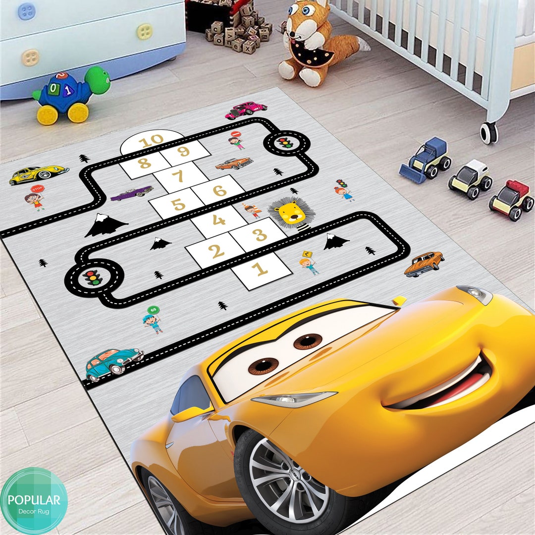 Yellow Car, Motorway Mat, Road Rug, Car Carpet, Mcqueen Art, Ground ...