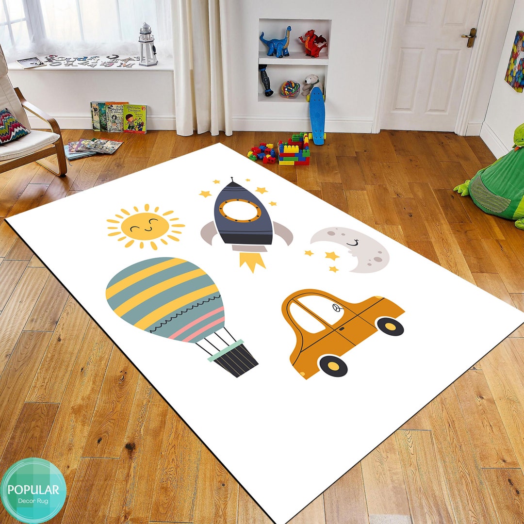 Moon Rover Play Rug Balloon Mat, Rocket Rug, Sun and Moon Kids Carpet, Nursery Rug, Cute ...