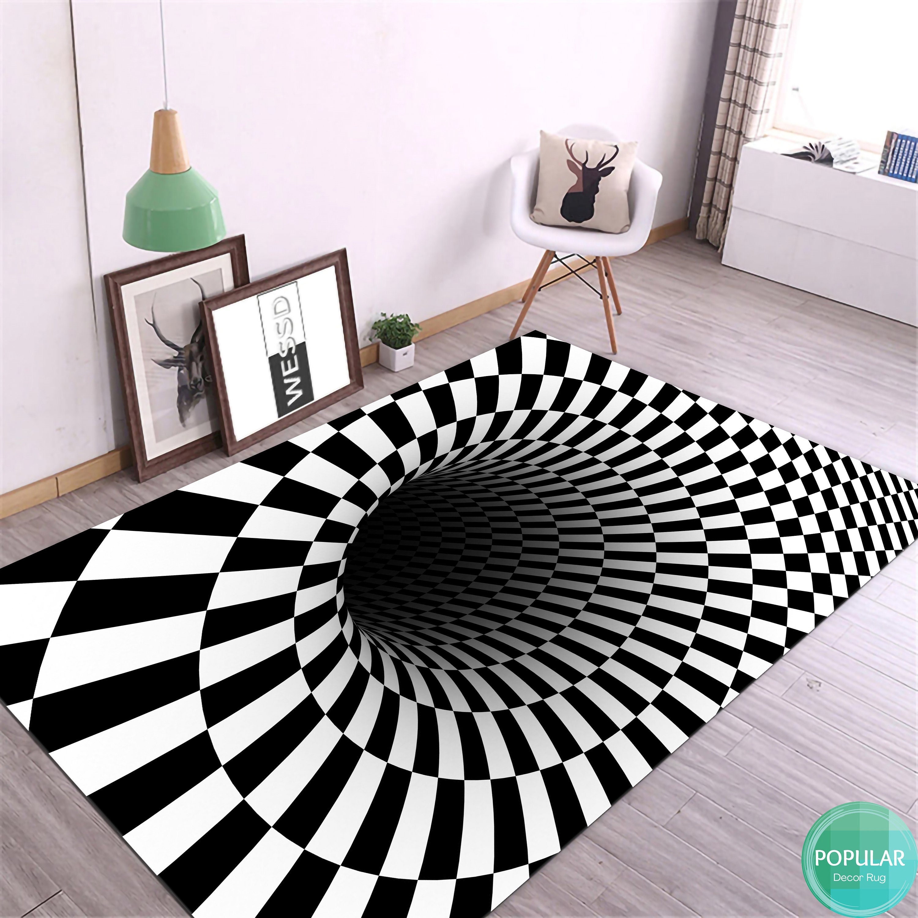 Black Hole Mat, Black and White Rug, Vortex Rug, Optical Illusion