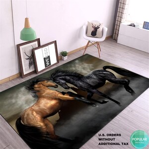 3D Lively Horse Rug, Floor Non Slip Rug, Carpet Room Mat Rectangel Quality Kitchen, Saloon, Floor Rug, Horse Herd Rug, Animal Best Carpet