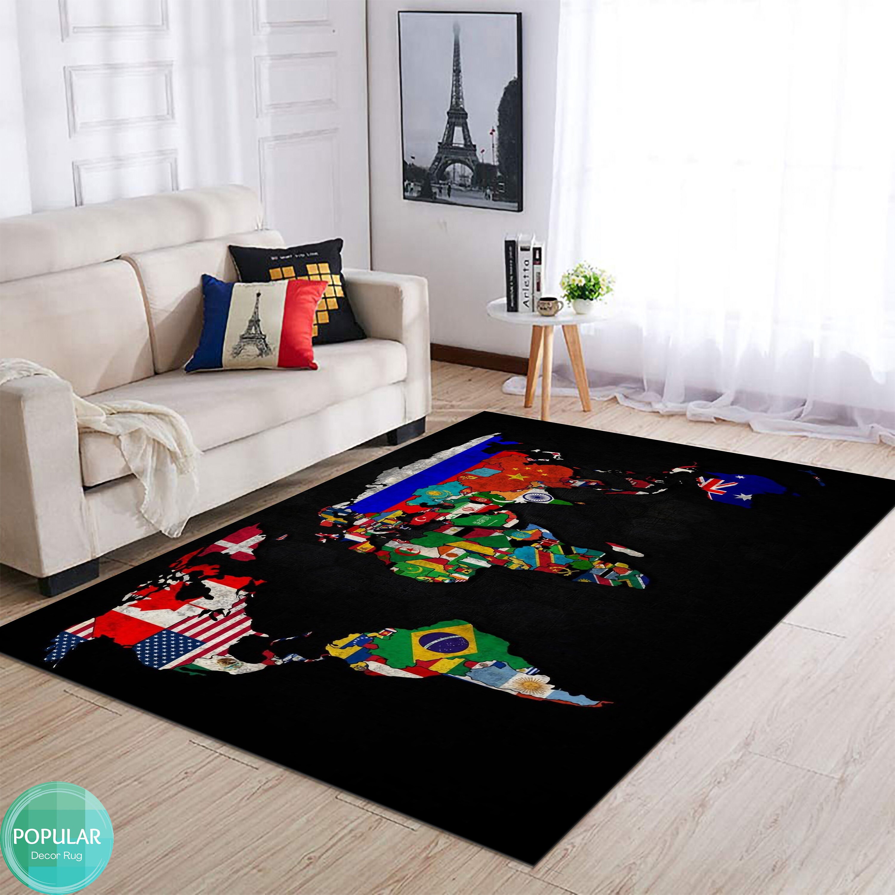 Black Map Rug, Chart Carpet, Plan Mat, World Map Runner, Kids Room Art ...