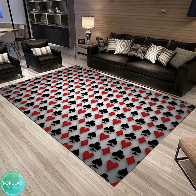 Playing Cards Symbols Area Rug, Poker Player Room Design Carpet, Casino ...