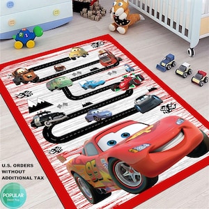 Red Car, Motorway Mat, Road Rug, Car Carpet, McQueen Art, Ground Runner, Kids Room Gift, Play Rug, Gift Ideas, Area Rug, Modern, Popular