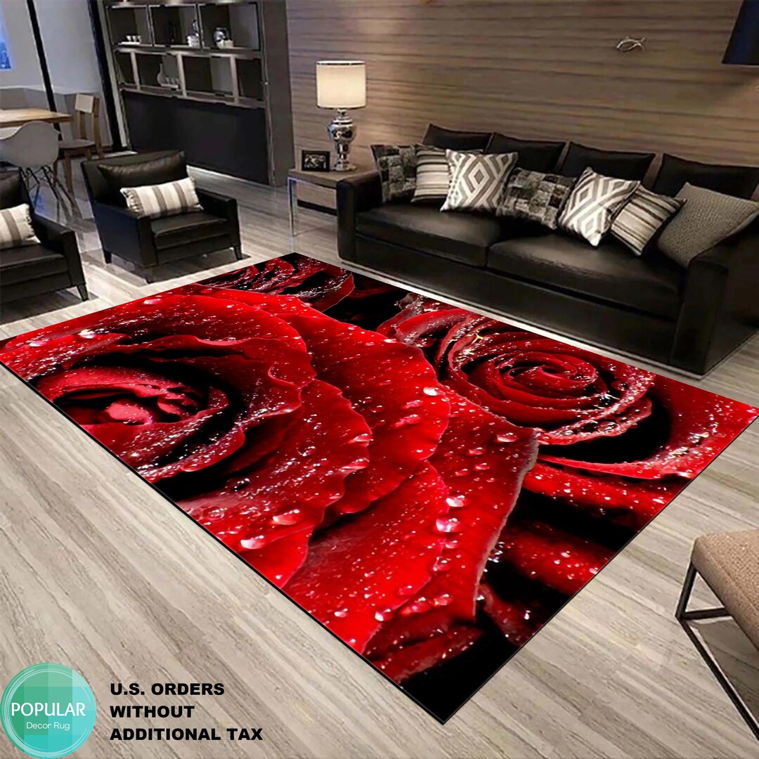 Rose Mat Red Rose Mat, Floral Mat, Flower Rug, Leaf Mat, Blossom Carpet, Floral ...