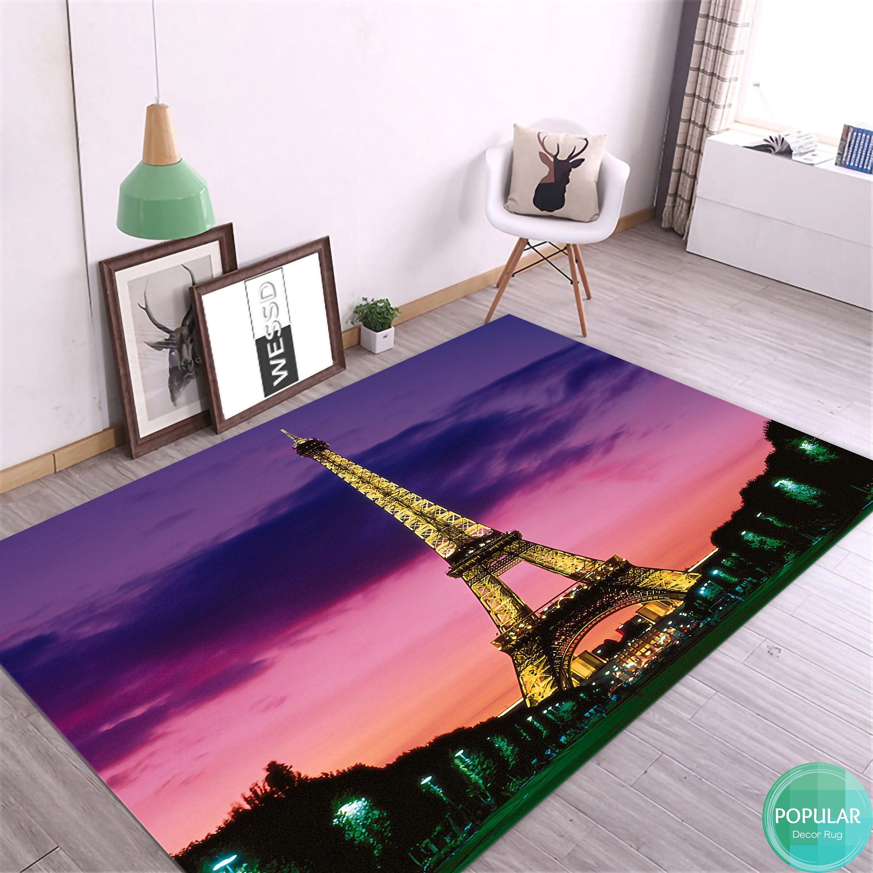 Manerly Area Rug 7' x 5' for Living Room Dinning Room Bedroom Kitchen Black  White and Red Modern Art Carpet Oil Painting of Paris City Landscape with