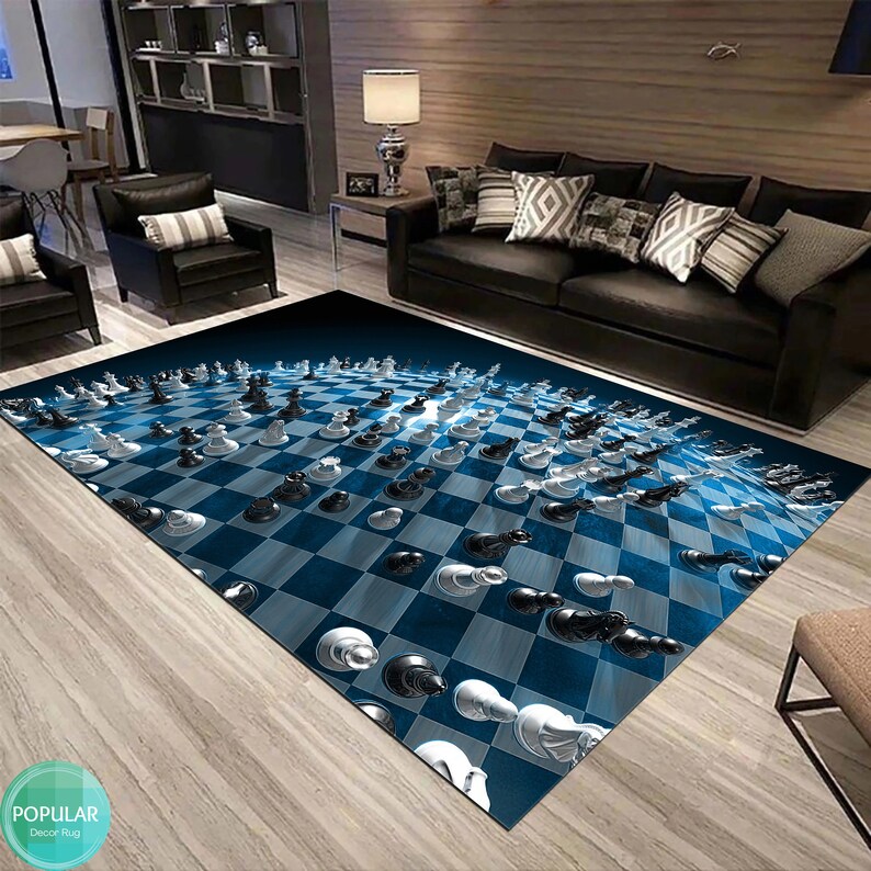 Blue Chess Mat, Chess Rug, Game Carpet, Gaming Runner, Chess Game Gift ...