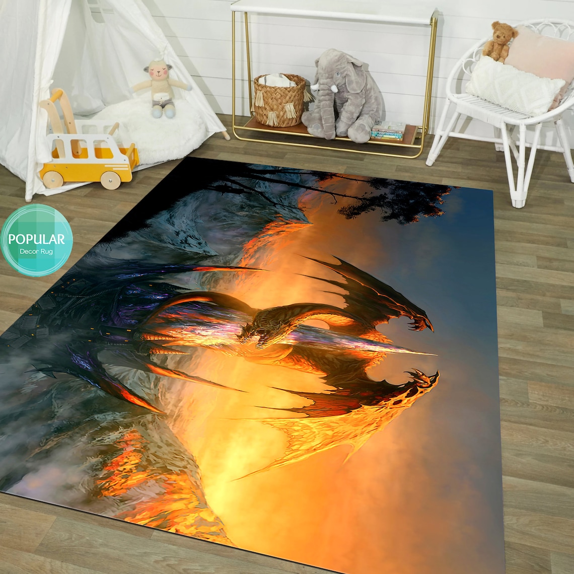 5x6 Area Rug - Fiery Giant Dragon Area Rugs For Kitchen, Lava