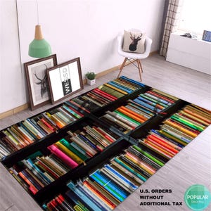 Book Rug, Library Carpet, Bookcase Mat, Athenaeum Mat, Bookshelf Art, Atheneum Gift, Bibliotheca Designer, Gift for Children’s Room