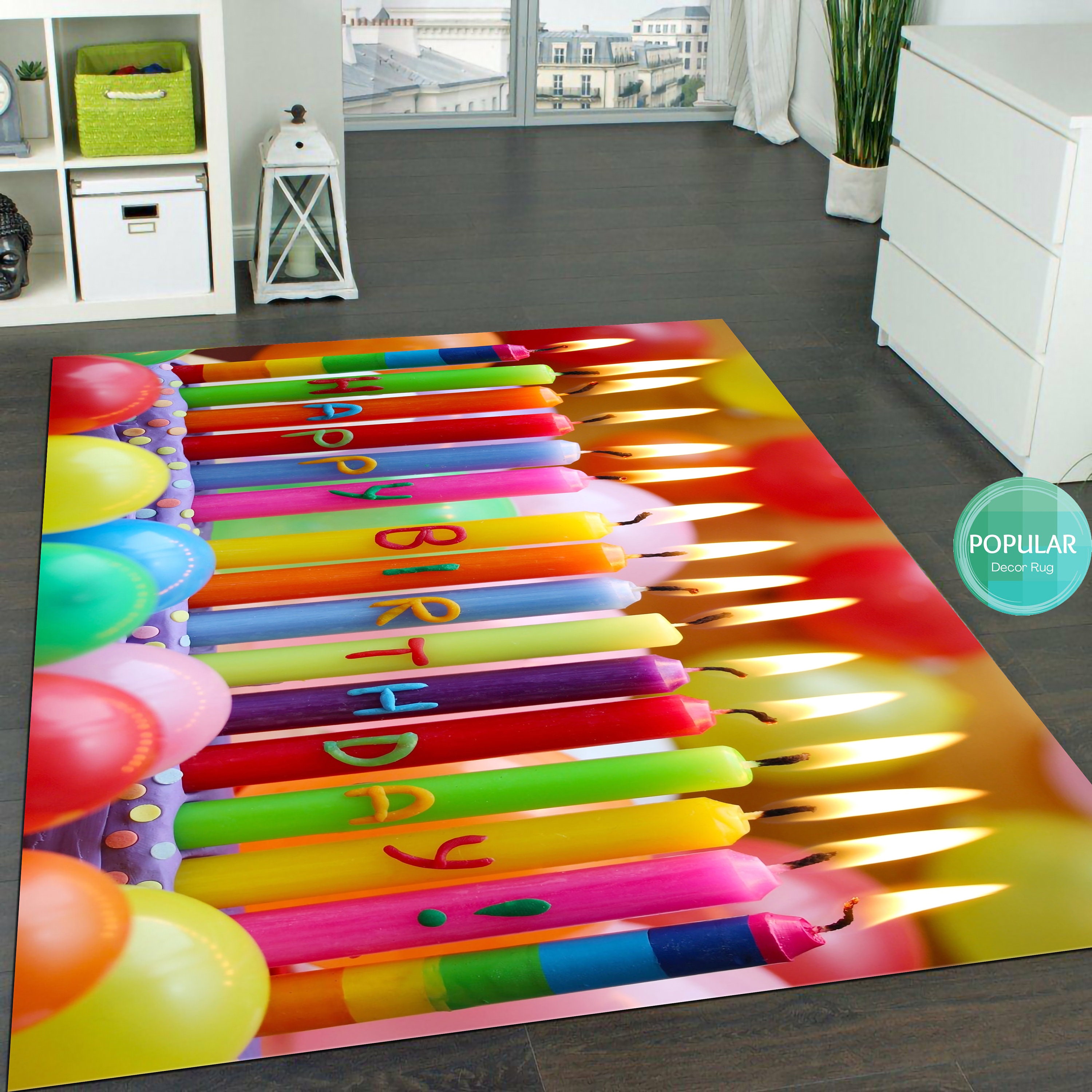 Celebration Rug Very Colorful, Happy Birthday Rug, Birthday Gift, Birthday Art ...