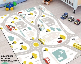 Kids City Traffic Rug, Gray Road Map Playing Carpet Roadmap Rugs for Kids Large City Map Rug Area Rugs For Playroom Kid Play Room
