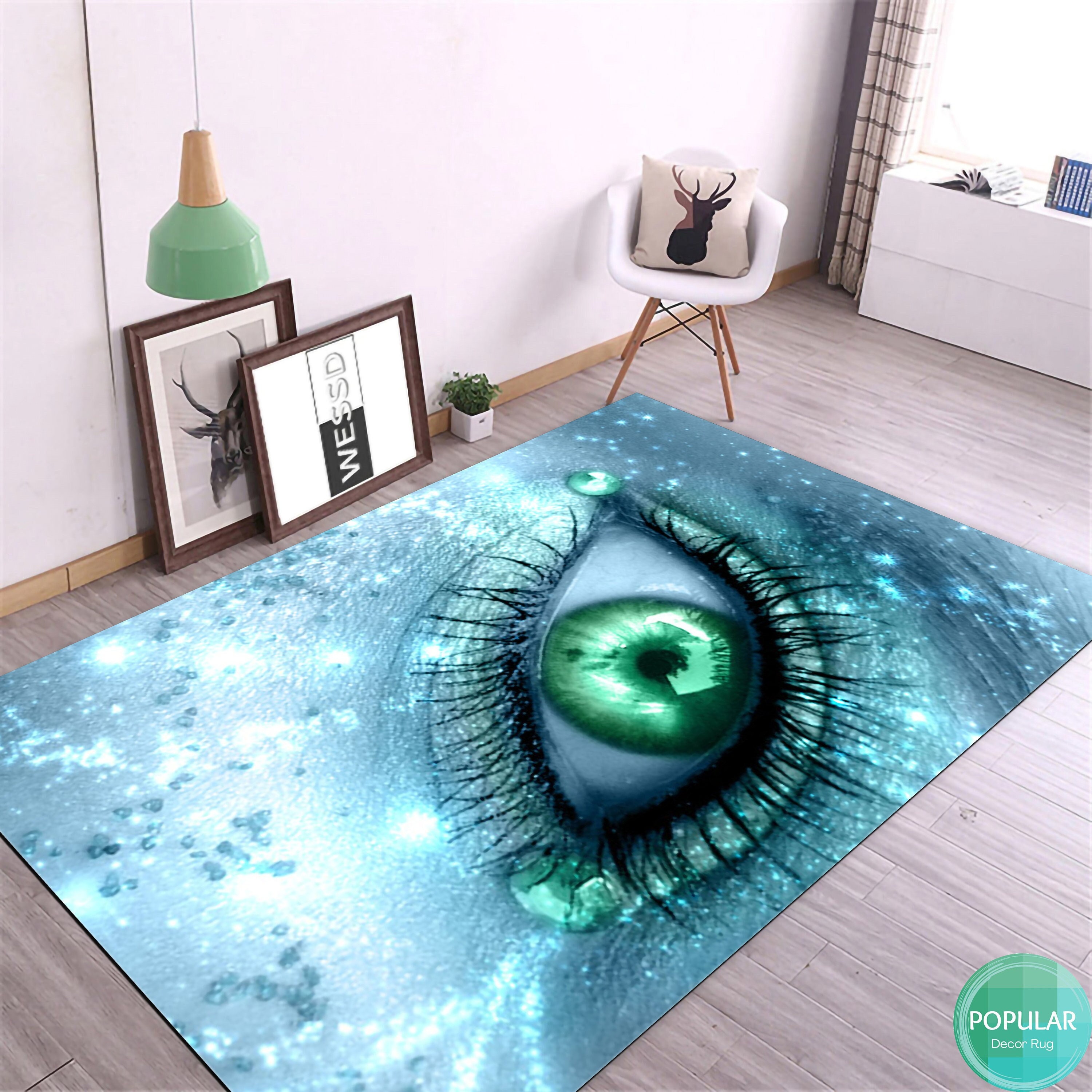 Eye Rug, Woman Eye Mat, Ground Art, Floor Eyeballs and Crows Area