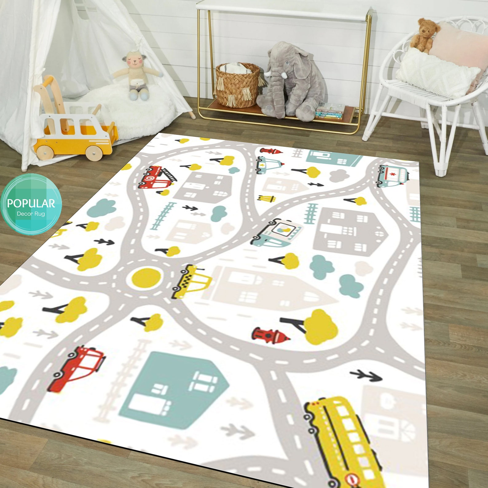 Kids City Traffic Rug, Gray Road Map Playing Carpet Roadmap Rugs for ...