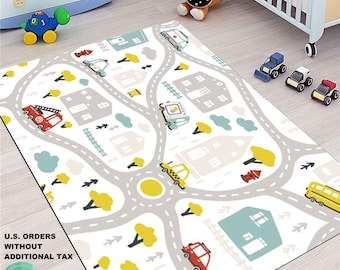 Kids City Traffic Rug, Gray Road Map Playing Carpet Roadmap Rugs for Kids Large City Map Rug Area Rugs For Playroom Kid Play Room