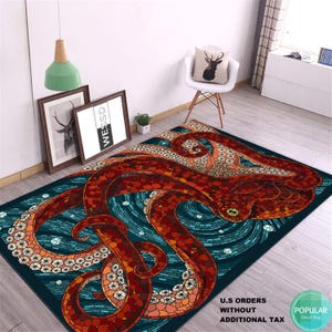 Octopus Rug for Living Room Bedroom Beach House Decor Carpet Housewarming Gift