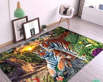 Modern Tibetan Tiger Rug, Tiger Rug, Animal Mat, Zoo Carpet, Safari Runner, Rug for Livingroom, Rug for Bedroom, Terrible Gift, Washable Rug