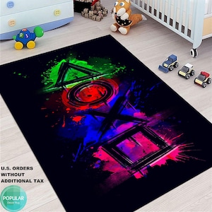 Dywan do pokoju zabaw, mata do PS4, dywan do PlayStation, biegacz z logo PS5, graffiti PlayStation, dywan do pokoju gier, dywan do pokoju dziecięcego, dywan do dekoracji wnętrz, dywan podłogowy