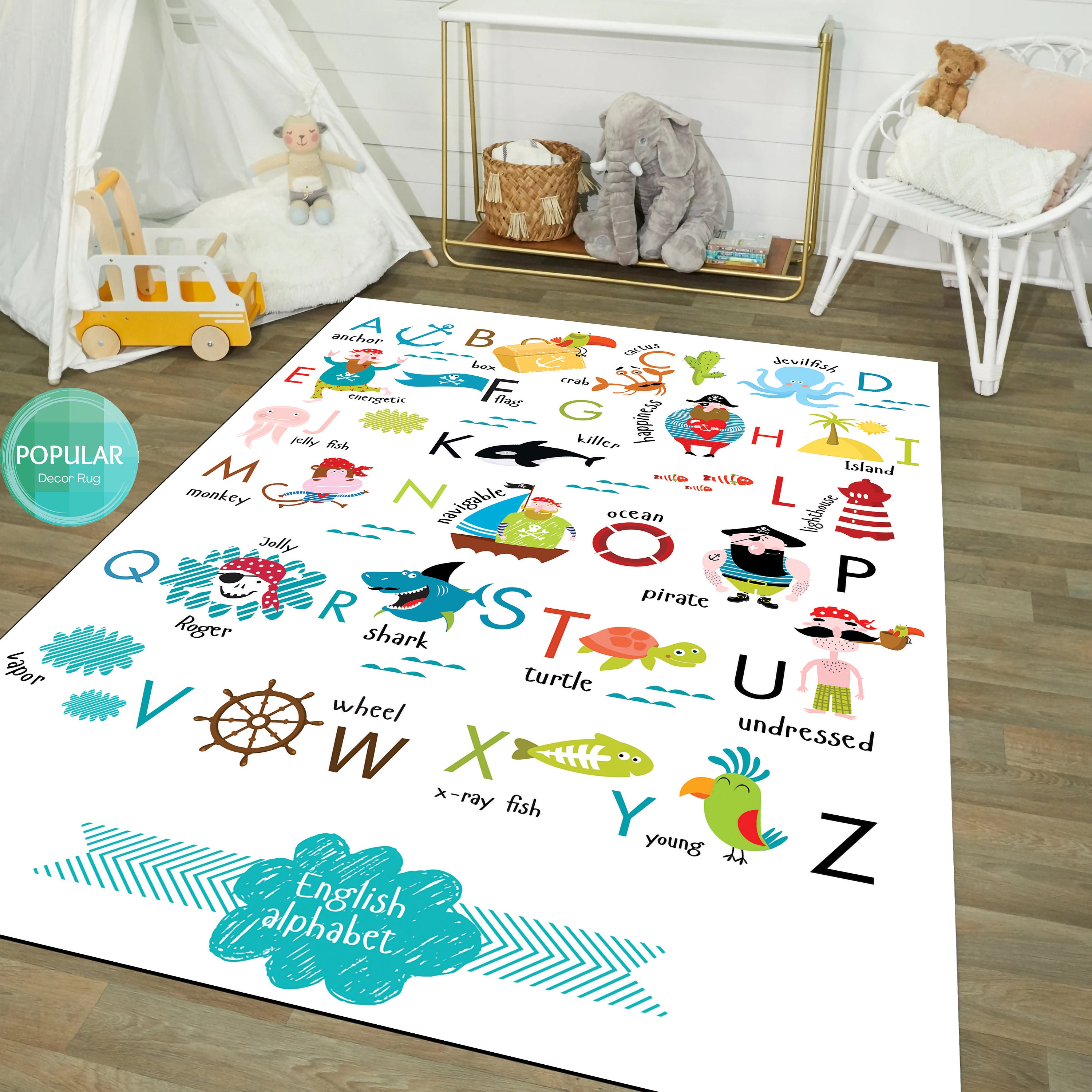 Children's Nursery ABC Rug, Alphabet Carpet, Childrens Bedroom Mat ...