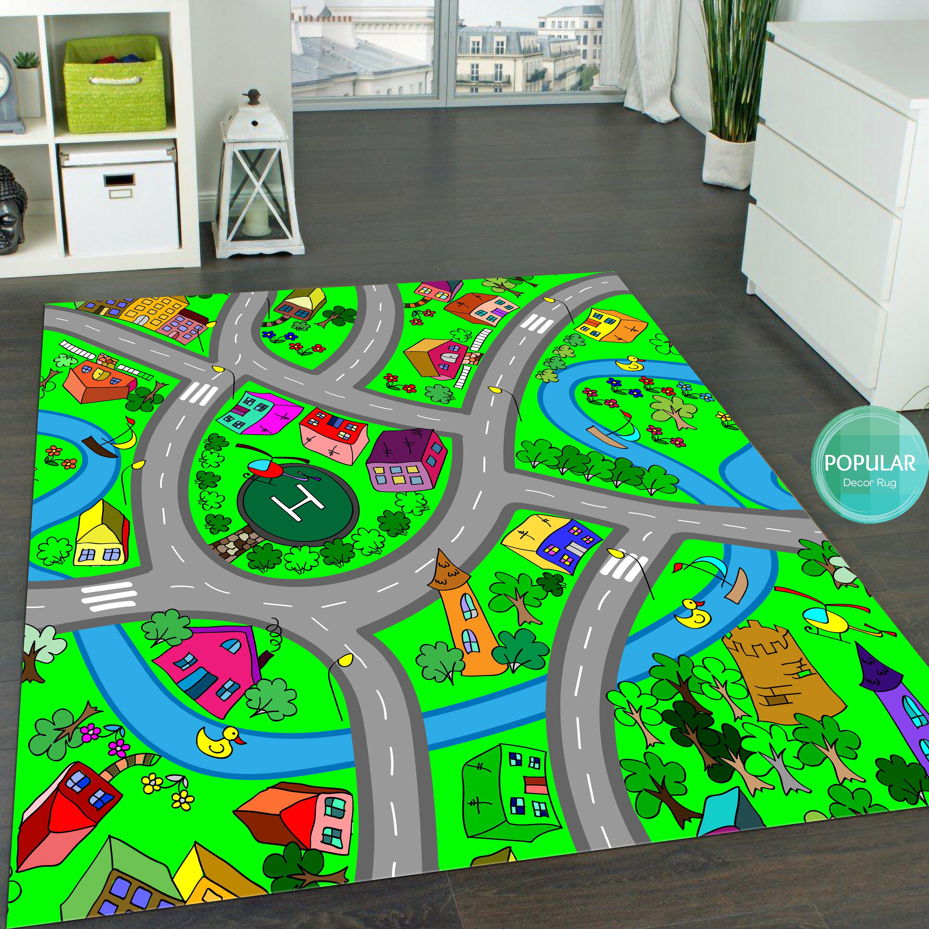 Kids City Traffic Rug, Gray Road Map Playing Carpet Roadmap Rugs for ...