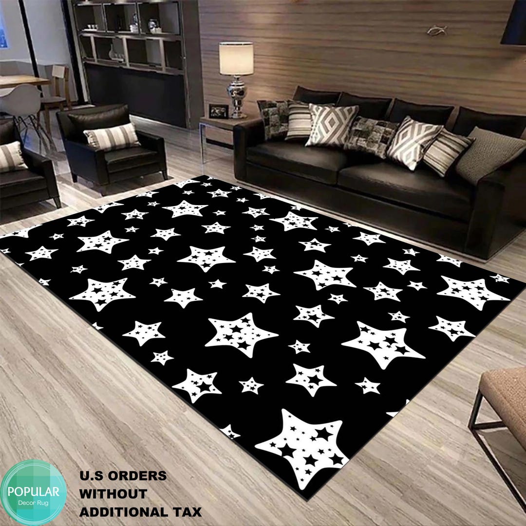White and Black, Star Rug, Themed Mat, Sweet Dreams Carpet, Kids Room ...