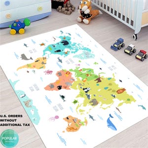 Alfombra con mapa de América y animales, alfombra con mapa de 100 acres de madera, alfombra con mapa del mundo, alfombra vintage para niños y bebés, alfombras para sala de estar, alfombra decorativa para el hogar