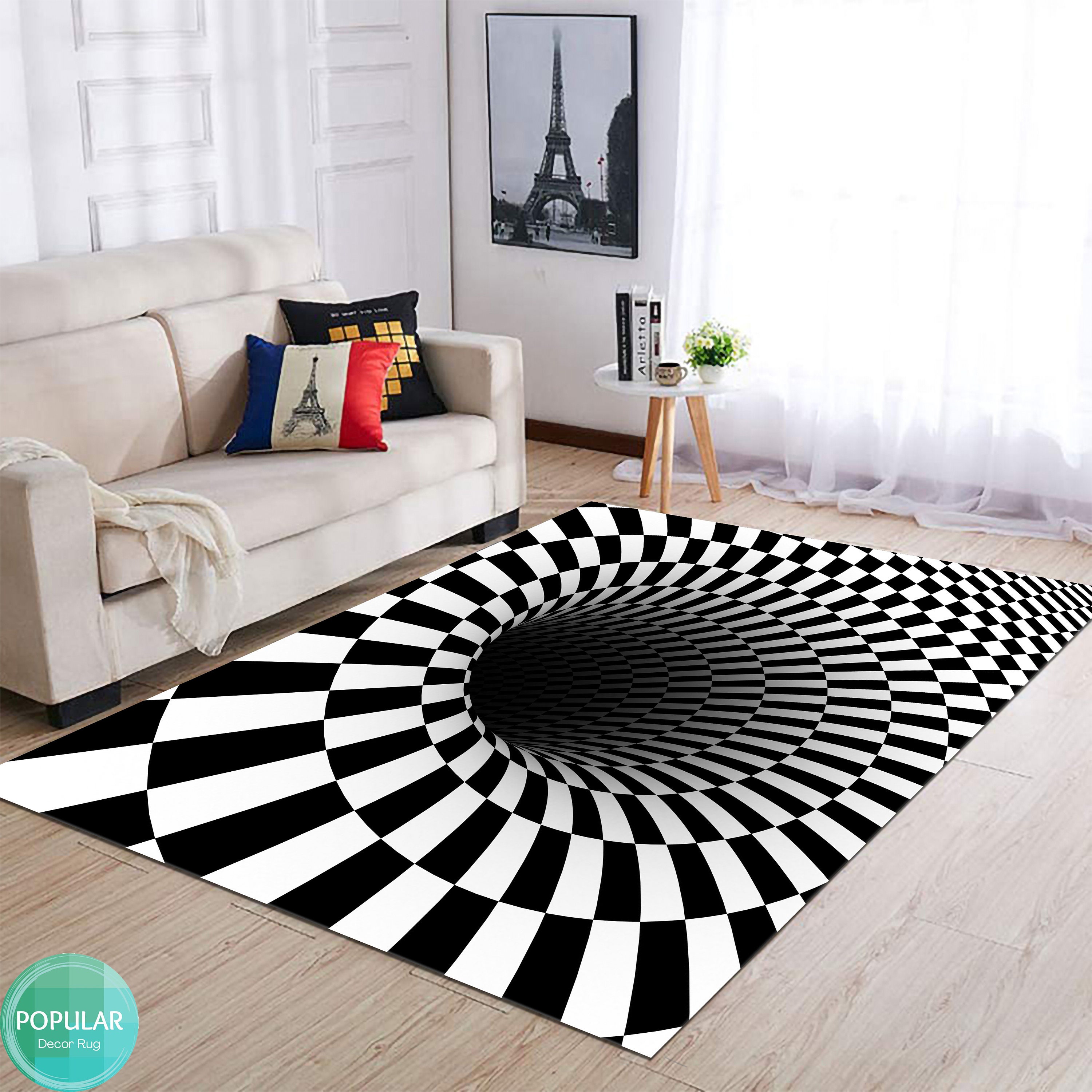Black Hole Mat, Black and White Rug, Vortex Rug, Optical Illusion
