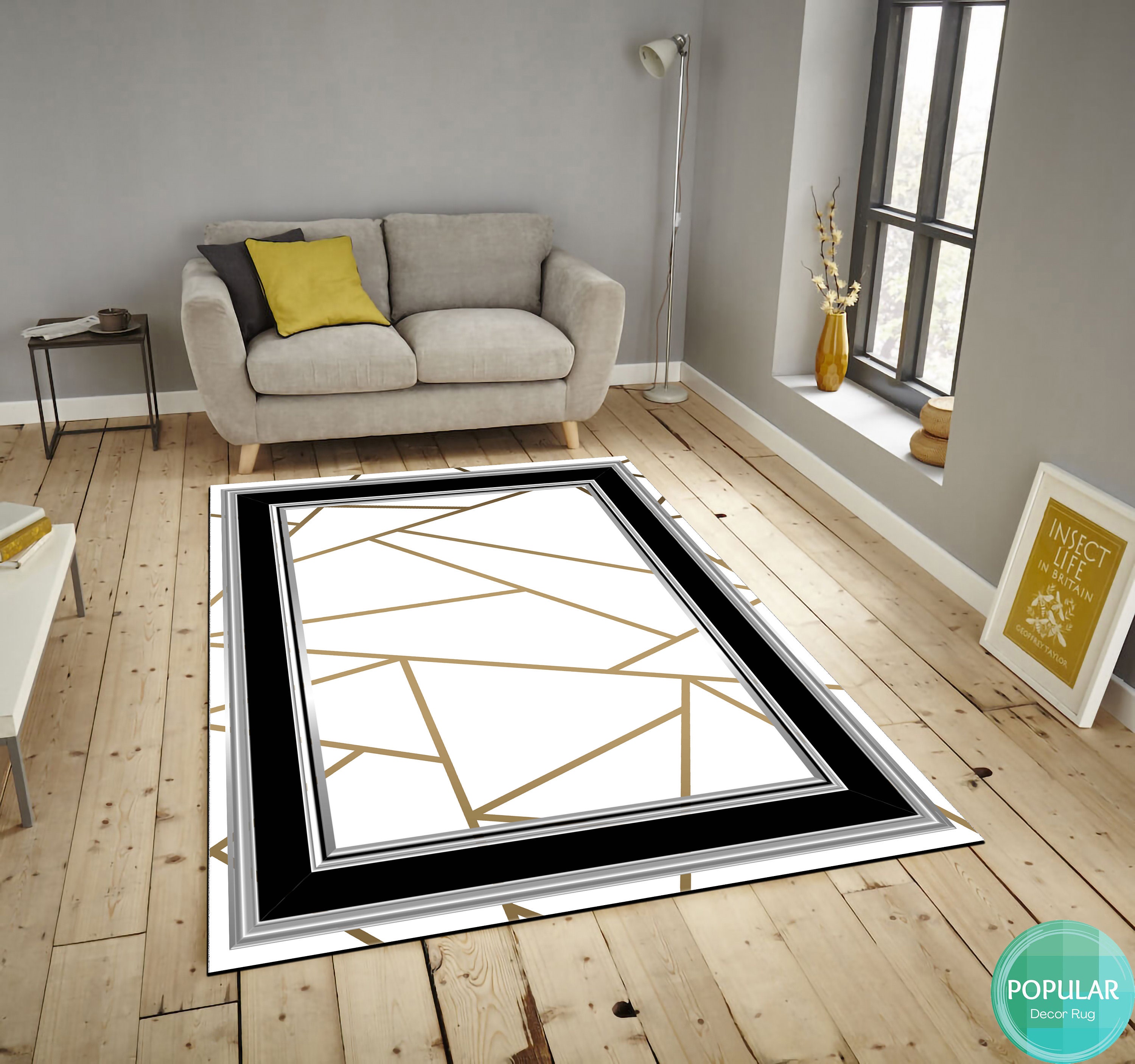 White Marbling With Gold Veins Area Rug, Marble Area Rug, Matte Gold ...