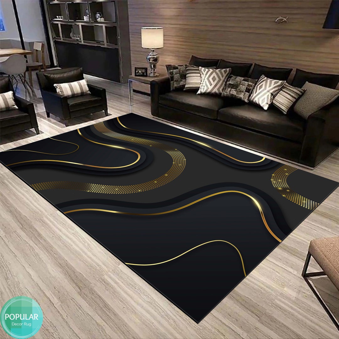 Gold Rug, Office Mat, Canvas Carpet, Art Rug, Abstract Art Rug, Modern ...