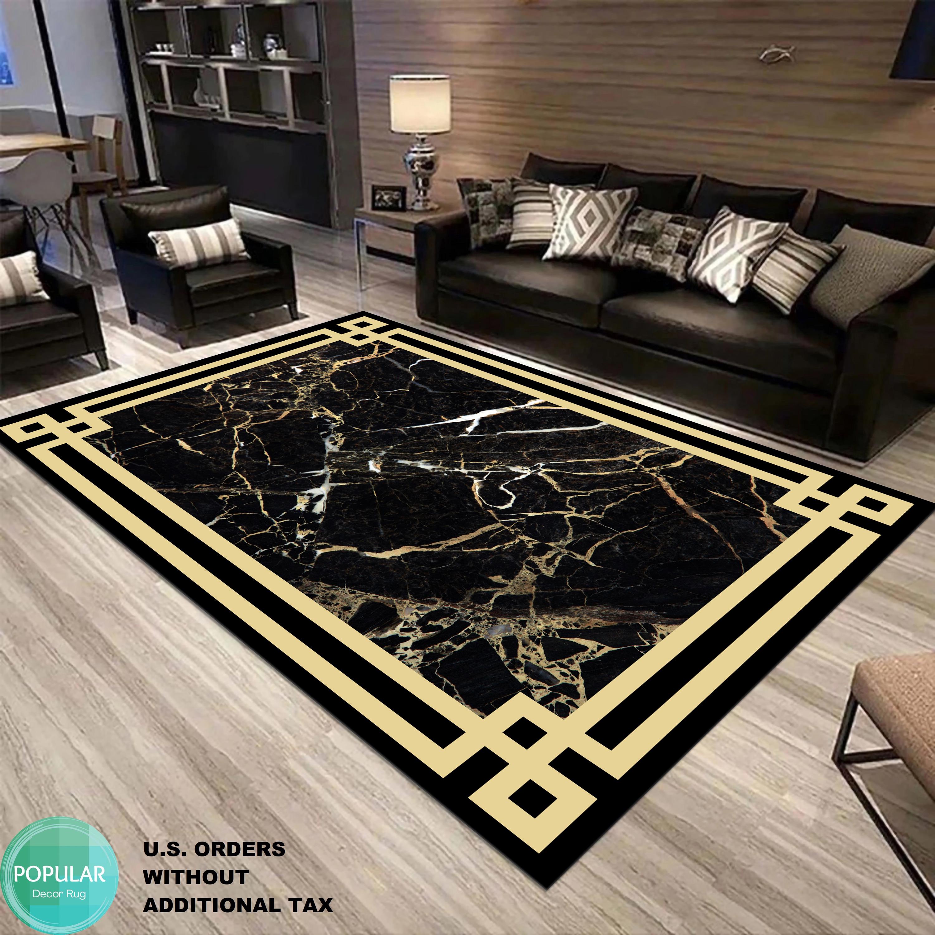 Black Gold Marble Rug, Design Mat, Pattern Carpet, Cool Runner, Washable Rug, Gold Black Non Slip Area Carpet, Gift For Housewarming
