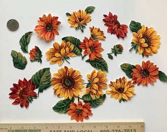Beautiful Sunflowers Floral Flowers Shades of Yellows and Orange Fabric Appliques Magnolia Pearl DIY Shabby Chic