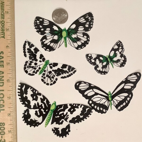 Unusual Black And White Butterflies Butterfly Fabric Appliques Iron Ons No Sew Magnolia Pearl DIY Shabby Chic