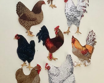 Rooster And Chickens Fabric Appliques Iron Ons No Sew DIY Magnolia Pearl Shabby Chic