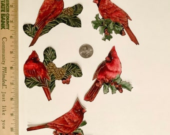 Pretty Cardinals Birds Fabric Appliques Iron Ons No Sew