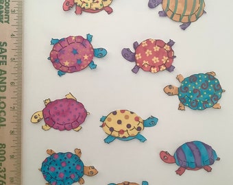 Herd Of Crazy Turtles With Bright Shells Fabric Appliques Iron Ons