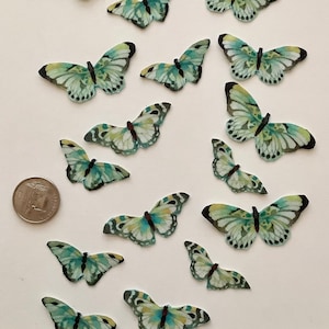 Realistic Soft Teals  Butterflies Butterfly Fabric Appliques Iron Ons No Sew Magnolia Pearl DIY Shabby Chic