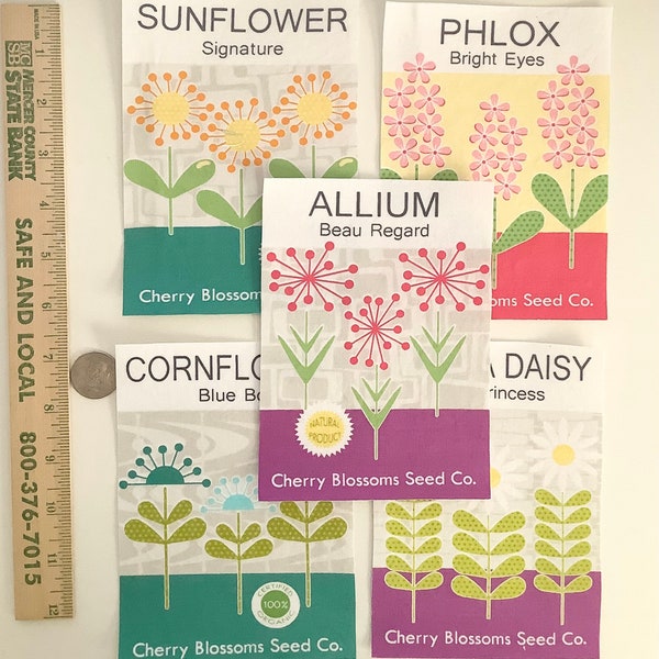 On SALE Flower Seed Packets Fabric Appliques Iron Ons Magnolia Pearl DIY Shabby Chic