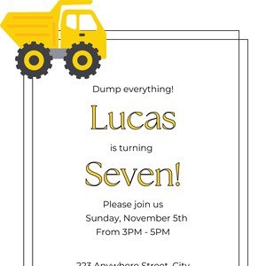 Dump Everything! Construction Digital Download Birthday Invitation
