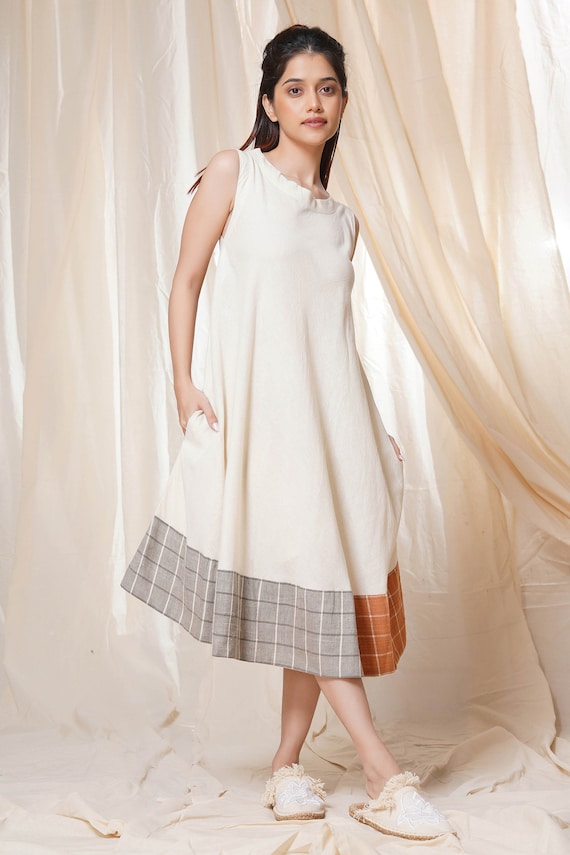 Hand Woven Off white Pure Khadi Sleeveless Dress for Women Etsy UK