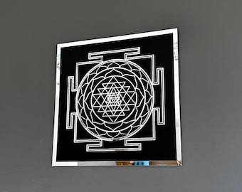 Decoración de pared de madera y acrílico Sri Yantra: Símbolo de geometría sagrada