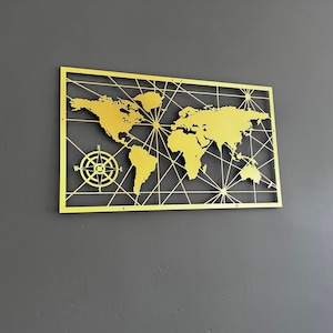 Mapa del mundo de metal, decoración de pared de metal, arte de pared de metal, regalo de bienvenida, decoración de pared de metal, mapa del mundo, arte de pared del mapa del mundo, decoración de oficina