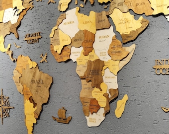 3D Wooden World Map, Wall Art Decor, Housewarming Gift