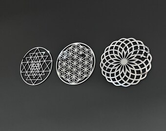 Sacred Geometry Wall Art Set: Flower of Life, Sri Yantra, Torus