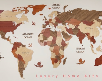 3D Wooden World Map, Wall Art Decor, Housewarming Gift