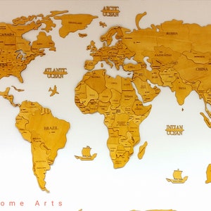 Wereldkaart, Houten Kaart, Kunst aan de muur Decor, Houten Wereldkaart, 3D Wereldkaart, Grote Kaart, Bruine Kleur Houten Kaart, 3D Hout Wereldkaart, Housewarming Gift, MAP1