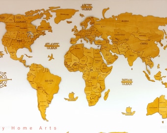 3D Wooden World Map, Wall Art Decor, Housewarming Gift