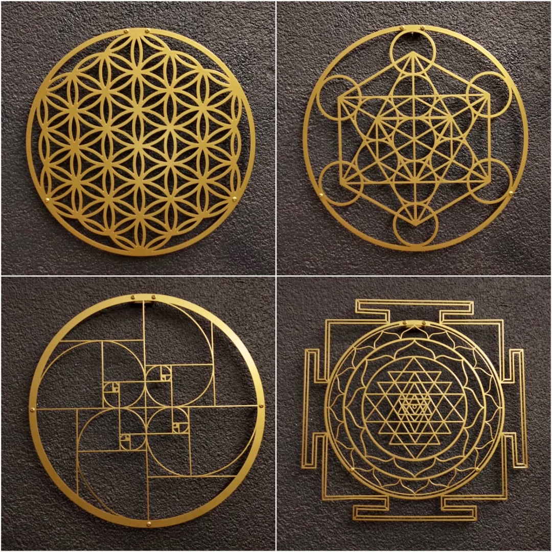 Sri Yantra Metatron's Cube Golden Ratio Flower of Life Metal Wall Decor ...