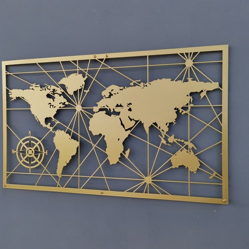 Metal World Map metal Wall Decoration Metal Wall Art Etsy